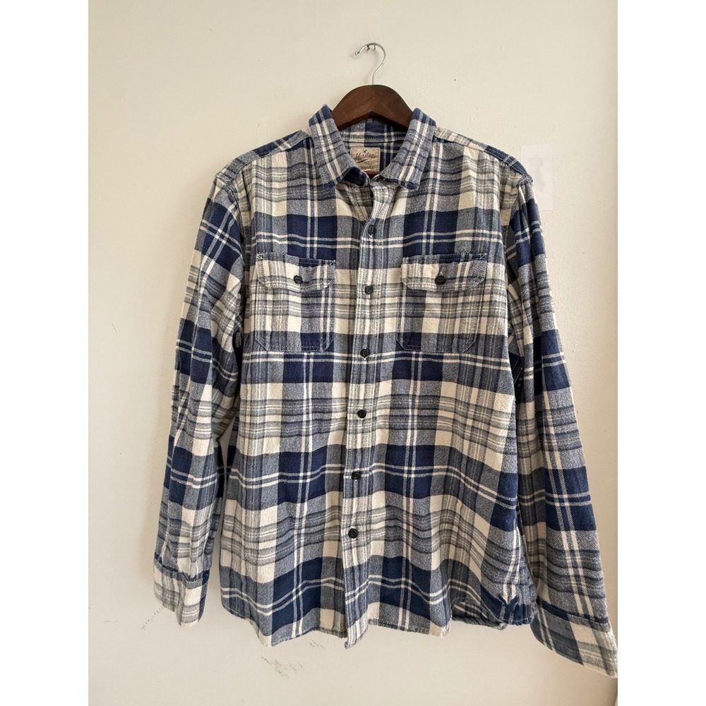 American Eagle Heritage Flannel Shirt Mens XL Blue White Plaid Button Down